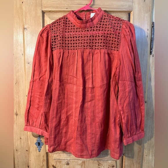 Gap Rust Color Top W/Cutout Detail Regencycore Edwardian Feminine Size Medium - Picture 1 of 10